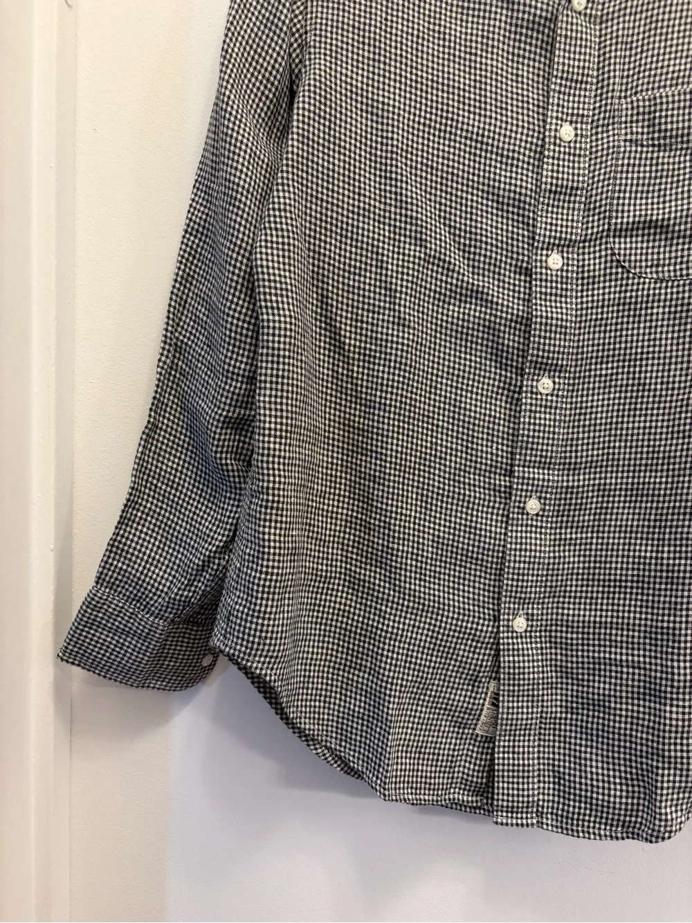 J.Crew Men's 100% Linen Black White Gingham Check Button Down Shirt Size XS